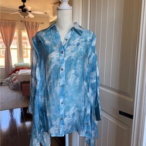 MarlaWynne Blue Tie-Dye Dolman Sleeve Blouse